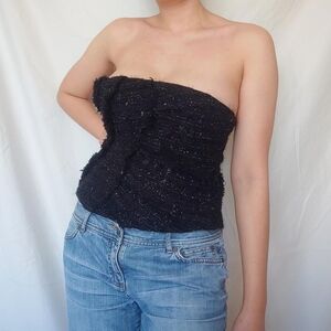 Zara Studio Collection Black Sparkly Strapless Corset Style Top